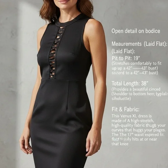 VENUS Laci Black Lattice Cutout Bodycon Dress - XL - Picture 2 of 8